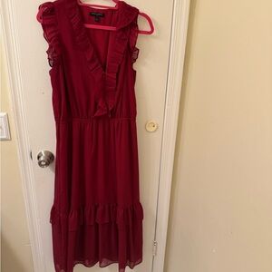 Banana Republic Red Sleeveless V-Neck Midi Dress